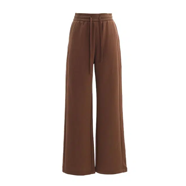 拾籍 美式高腰宽松阔腿裤女时尚百搭抽绳松紧腰运动裤秋冬直筒显瘦舒适休闲裤 女款