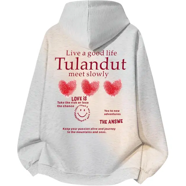 图兰朵 美式潮牌撞色拼接爱心笑脸字母印花套头帽衫学院风日常休闲舒适百搭情侣连帽卫衣 男女同款