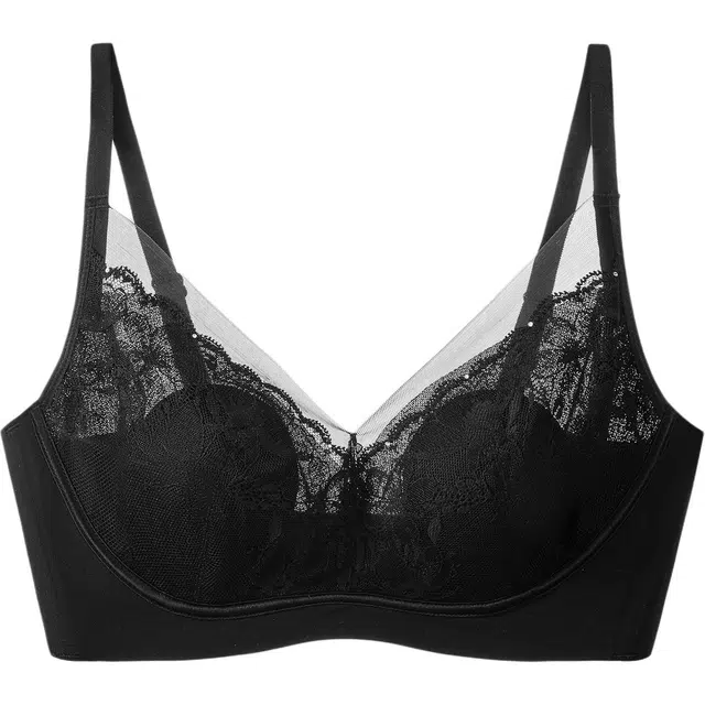 皇室品轩 超薄兔耳朵无痕内衣女大胸显小性感蕾丝透气乳胶水晶杯罩文胸 女款