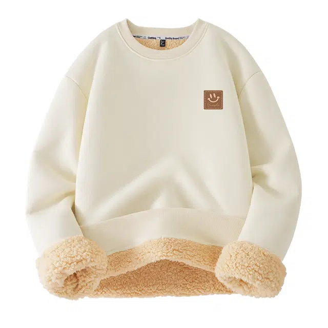 棉致 简约笑脸基础时尚通勤舒适套头内穿外搭美式羊羔绒百搭重磅秋冬御寒高级感微落肩圆领卫衣 男女同款