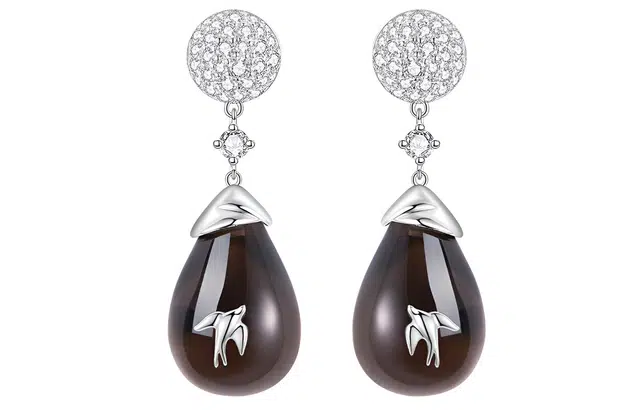 石头记 飞燕耳饰 高级设计感轻奢 小众设计轻奢高级感绿色配饰 优雅温柔气质百搭 礼盒款#好运天然 茶晶 耳环 女款