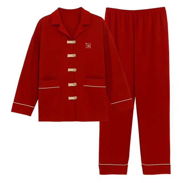 芬腾可安 情侣款春秋本命年亲肤少女气质柔软舒适家居服睡衣套装 女款