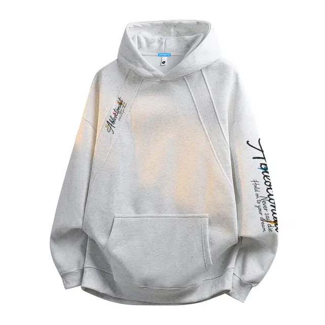 海底小纵队 美式高街重磅分割设计弧线形结构仿刺绣闪电印花百搭时尚单品宽松落肩套头连帽舒适学生党上衣春秋必备休闲卫衣 男女同款