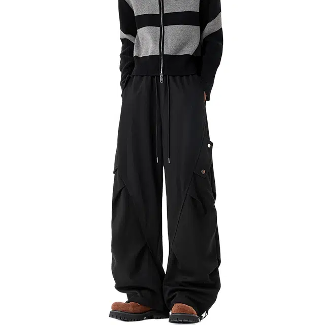 加荣 美式痞帅褶皱拼接星空工装裤男秋季潮牌宽松休闲裤男款时尚高端直筒裤男装舒适百搭阔腿裤男士垂直设计感伞兵长裤 男女同款