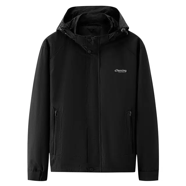 与狼共舞 轻简时尚户外登山连帽防风多口袋亲肤舒适弹力柔软透气纯色夹克外套 男款