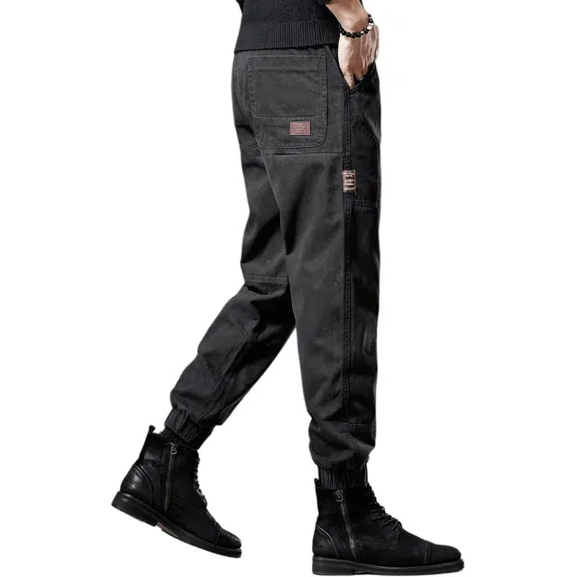 贵色 秋季 美式潮流城市机能风纯棉男士潮牌时尚百搭拼接口袋设计宽松大码休闲哈伦长裤工装裤 束脚 男女同款