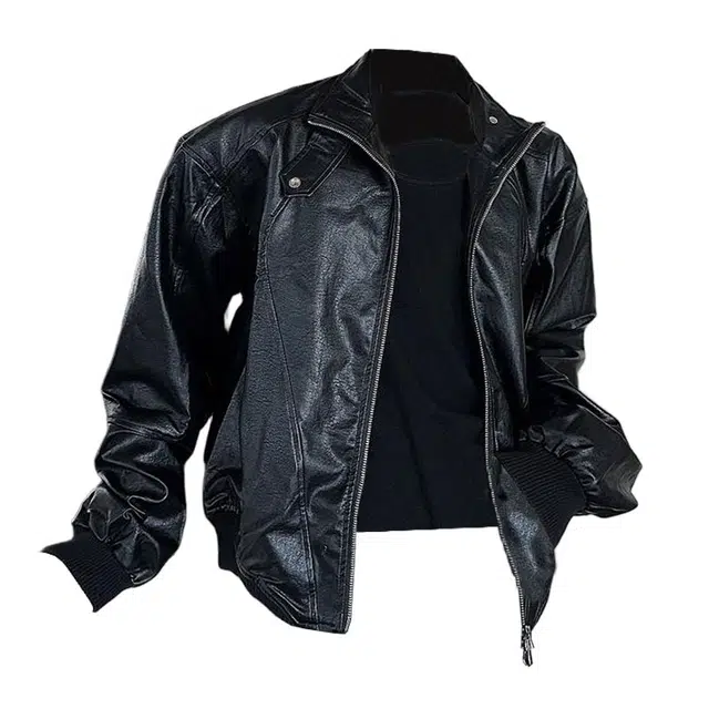 木林森 美式复古夹棉加厚机车服拼接结构设计款小众高级感痞帅短款宽松外套皮衣 男女同款