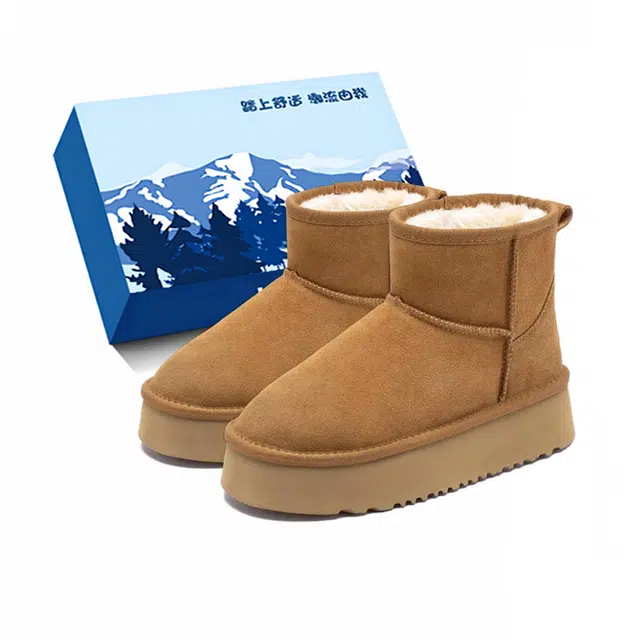 小鹿米利 保暖 外穿东北棉加绒加厚二棉厚底增高 短筒 雪地靴 女