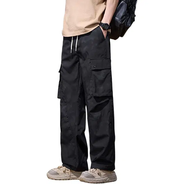 协协乐 山系户外高街机能风拼接氛围感迷彩秋冬季美式复古潮牌宽松直筒阔腿拖地裤百搭青少年休闲运动长裤工装裤 男女同款