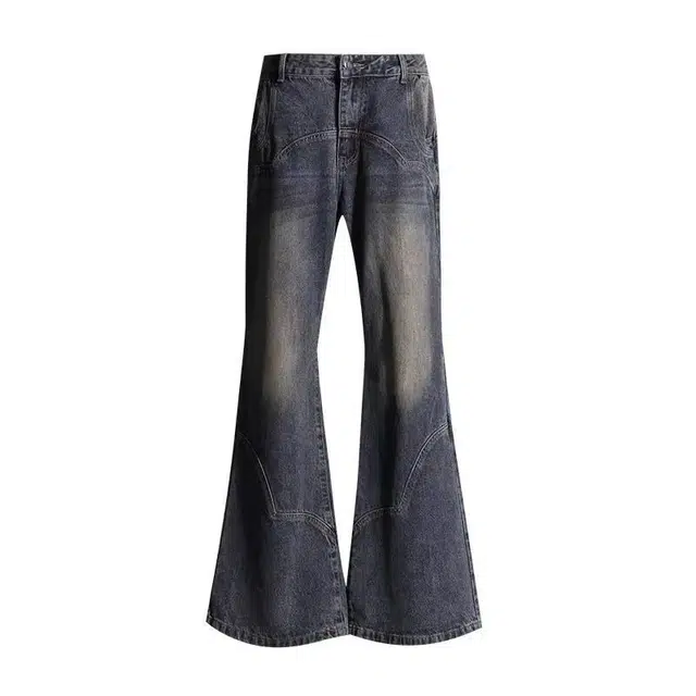 么宁 美式复古高街微喇叭小个子高腰显瘦直筒窄版阔腿裤子牛仔裤 女款