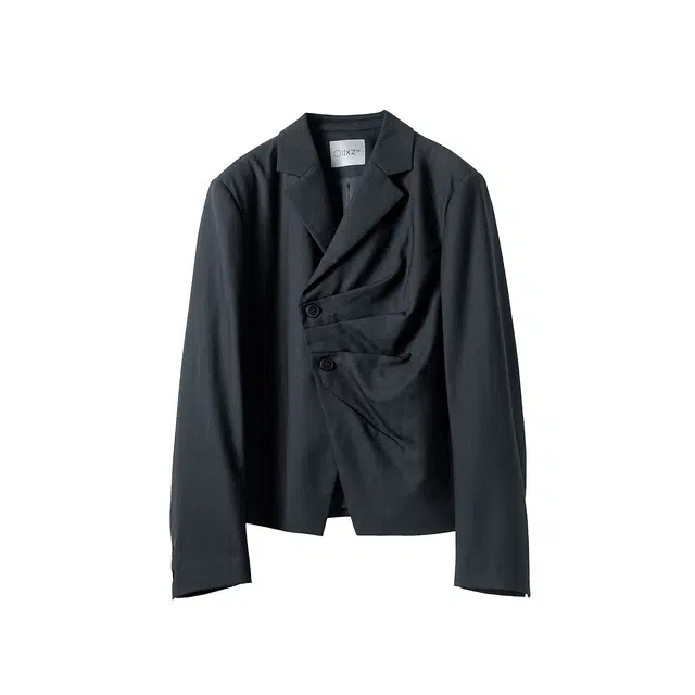 幻象者 短款廓形西装平驳领垫肩羊毛混纺外套 男女同款 黑色