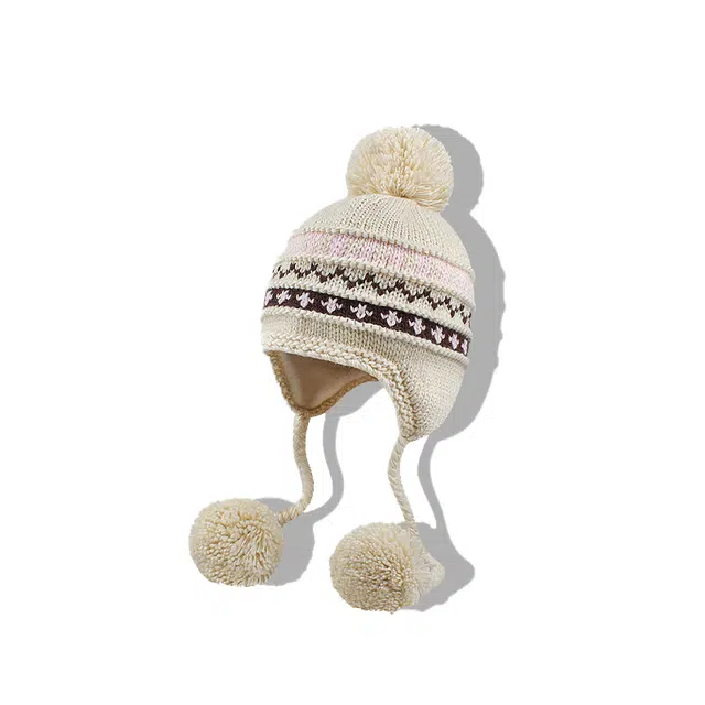 【秋冬氛围感必备】 攸委 费尔岛风针织挂耳毛球帽冬季保暖加绒加厚护耳帽防寒 腈纶 撞色时尚百搭小众设计潮流绒线帽雷锋帽 女款