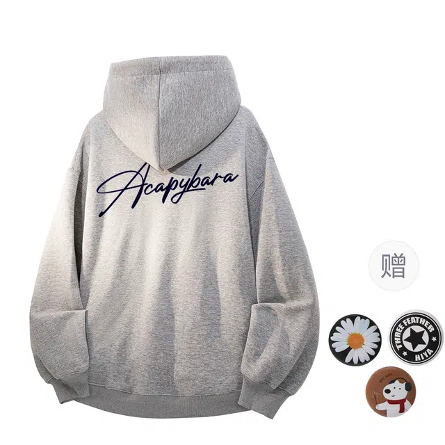 【可拆卸DIY徽章】卡皮巴拉小黄豚 双面撞色植绒签字体美式重磅显瘦慵懒风上衣高街潮牌校园风情侣百搭宽松休闲春秋连帽卫衣 男女同款
