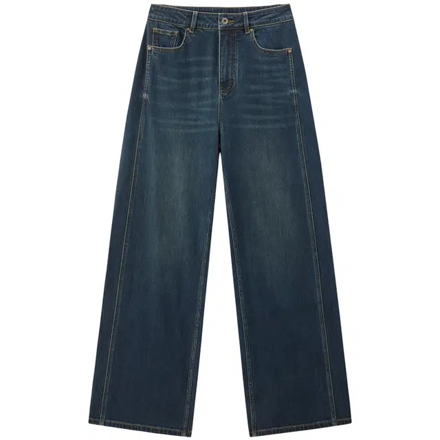 太平鸟 百搭显瘦复古做旧高腰宽松直筒阔腿牛仔裤 女款