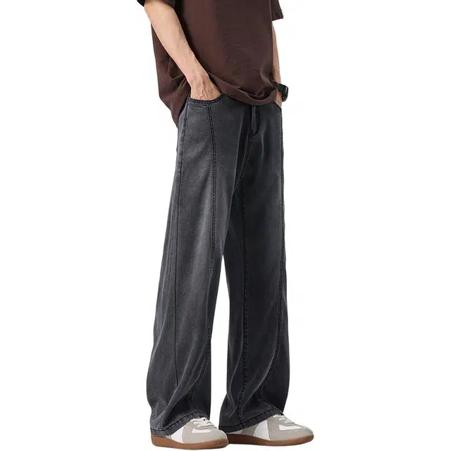 华夏儿女 美式潮流秋冬款高街复古宽松直筒校园百搭长裤牛仔裤 男款