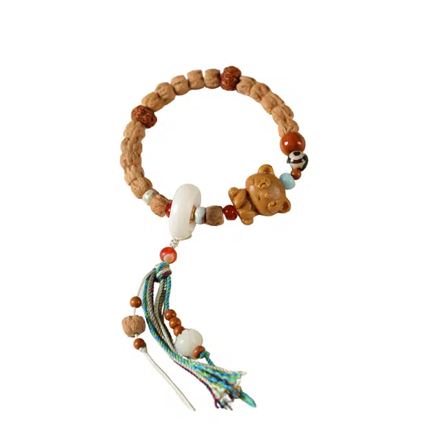 子婳 诸事顺利平安吉祥新中式复古设计国潮时尚百搭配饰檀木小熊藏式民族风流苏跑环#好运 柏香籽/百香籽 手串 男款