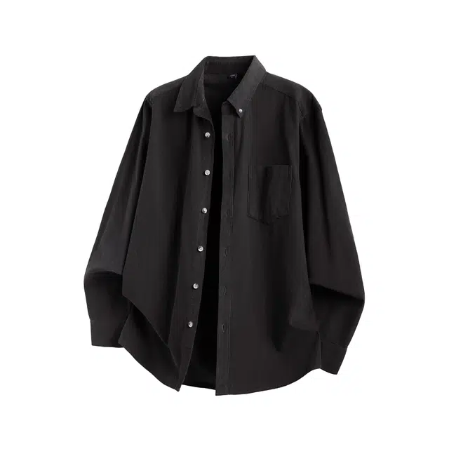 瑞梵帝斯 秋季美式休闲高级感简约纯色开衫宽松新中式牛津纺纯棉慵懒风帅气日常通勤时尚百搭舒适亲肤打底立领长袖衬衫 男款