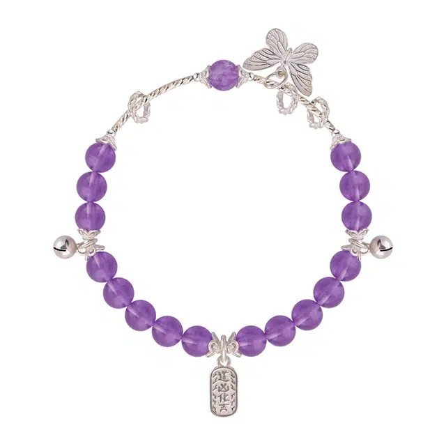 考神附体 凤凰涅磐 金榜题名 万事顺遂 纳运福牌转运珠 新中式原创设计显白百搭氛围感蝴蝶铃铛#好运礼盒天然 紫水晶 手串 女款