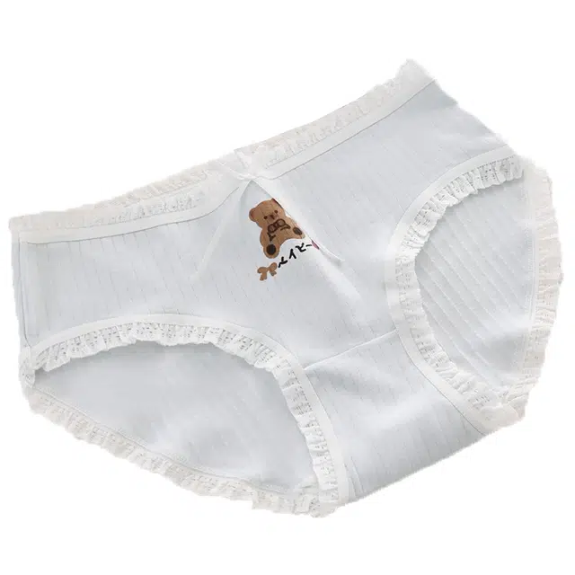 芭芭鸭 日系甜美可爱小熊中腰透气无扎感花边舒适简约少女三角内裤