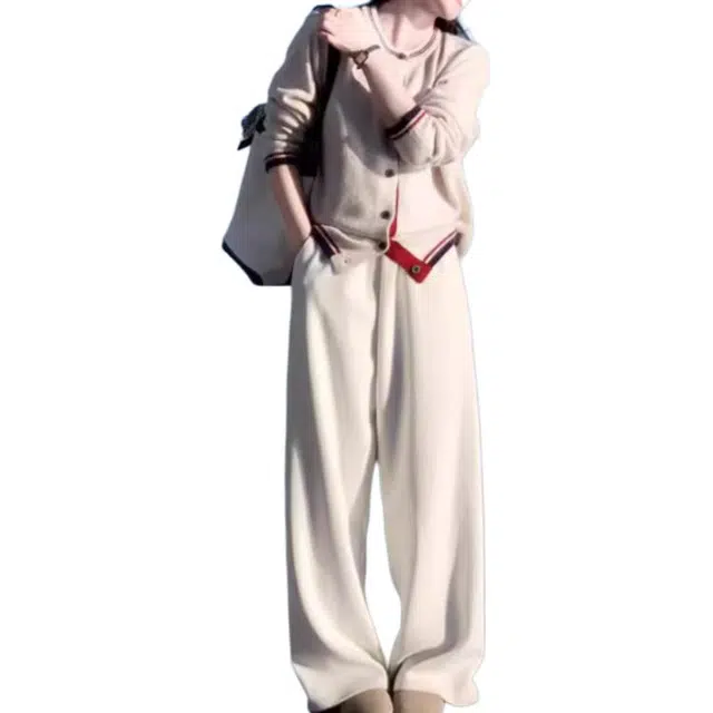 黛尔佳人 法式撞色开衫毛衣短外套女秋冬高级感气质慵懒风外穿针织上衣休闲套装 女款