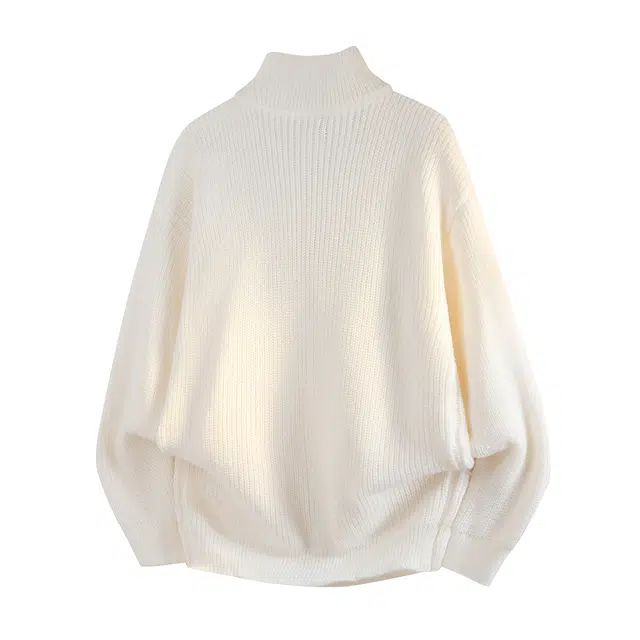 空白町 高街痞帅简约休闲潮流慵懒感纯色字母高领高智老钱风穿搭绞花毛衫开衫拉链落肩袖舒适基础款百搭时尚宽松针织衫  男女同款