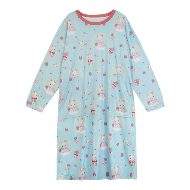 多拉美 牛奶丝卡通满印连体裙春秋可爱休闲舒适外穿中长款长袖睡裙 女款
