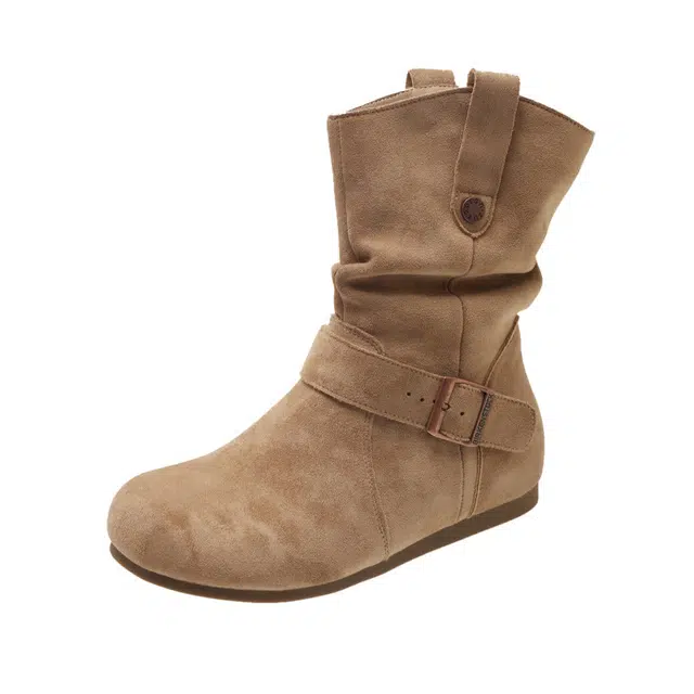 拾伍象 面西部牛仔靴马丁靴女鞋勃肯靴 褶皱短靴 女