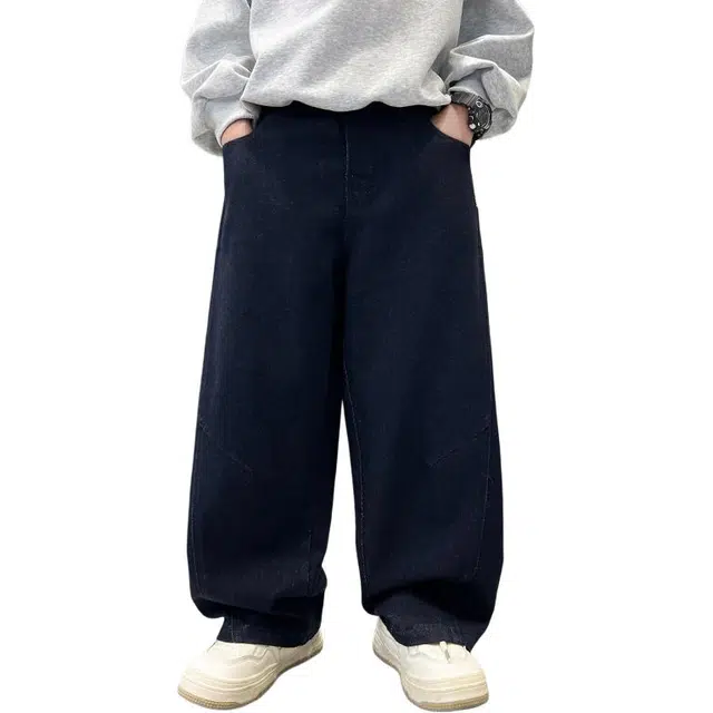 黑恐龙牛仔裤 男童秋季纯色字母简约直筒长裤