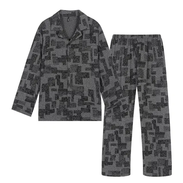 好福份 秋冬季格纹长袖长裤家居服套装 男款