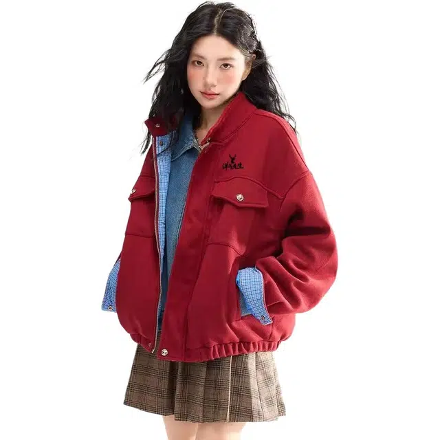 洋气先生 美式复古简约纯色时尚百搭小众高级感潮流帅气日常通勤运动休闲基础款宽松防风防水保暖耐磨无性别主义工装立领外套夹克 男女同款