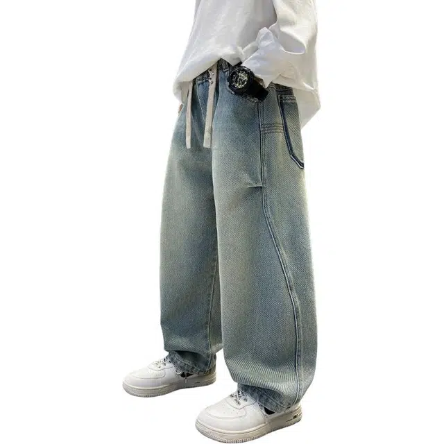 黑恐龙牛仔裤 复古春秋款休闲标准韩版长裤 青少年