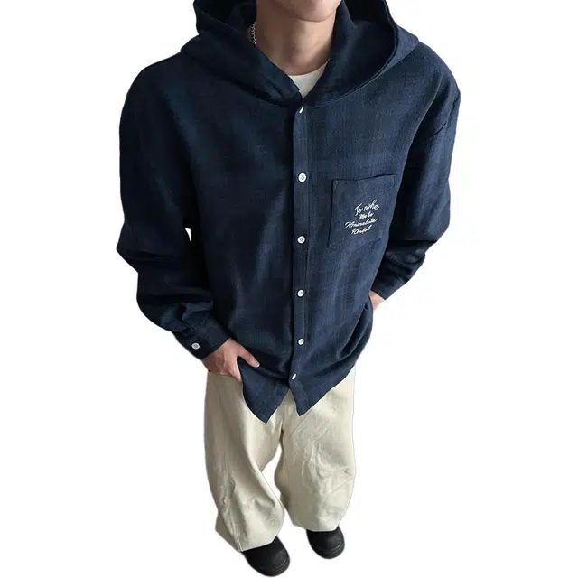 冈哉  美式古着高克重加厚时尚刺绣连帽宽松显瘦廓形开衫情侣衬衣春秋款长袖单排扣基础款叠感穿潮搭垂感痞帅舒适打底衬衫 男女同款