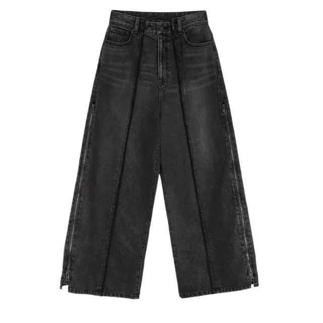 TREEMINGBIRD Zipper Denim Pants Gray Utility