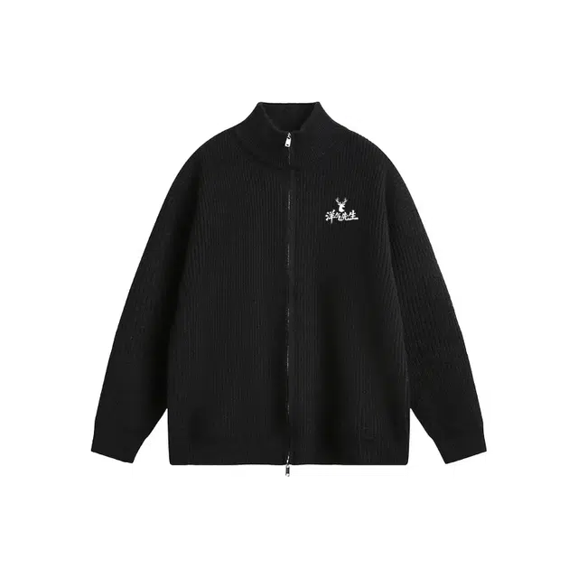 洋气先生 美式洋气潮牌时尚潮流简约大方软糯舒适宽松外穿纯色圆领双拉链头上衣长袖日常通勤甜美酷帅无性别主义休闲百搭针织衫 男女同款