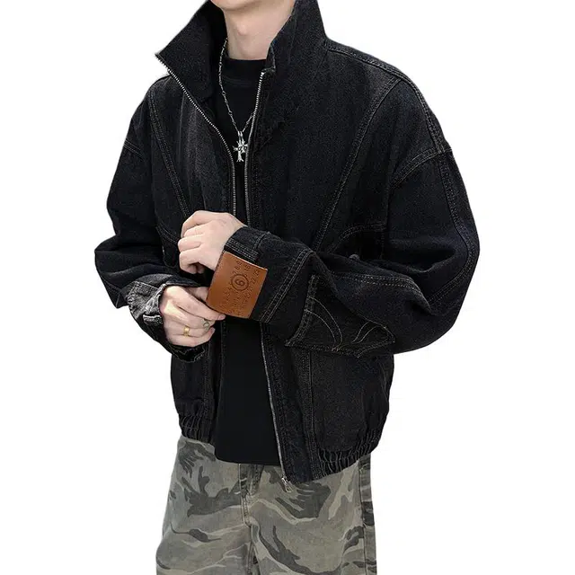 冈哉 美式复古街头经典做旧重水洗中性风单排扣高街潮牌风格翻领夹克工艺廓形慵懒范日常通勤柔软舒适亲肤牛仔外套 男女同款