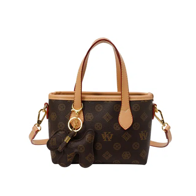 米囹 复古印花 气质高级手提包 经典单肩包 棕色