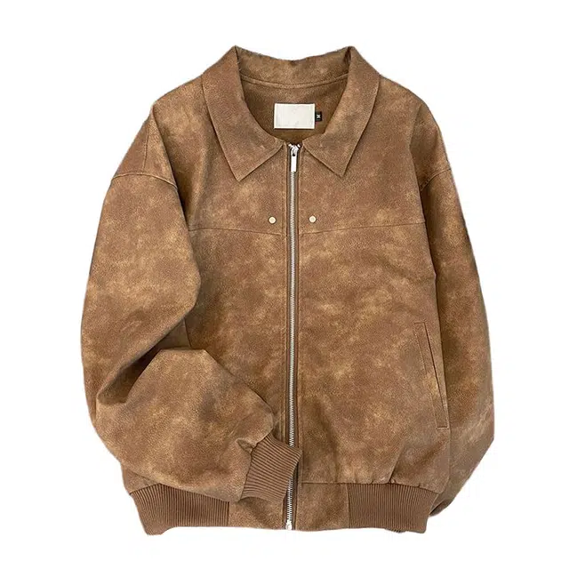 木林森 美式复古高街潮牌麂皮绒翻领外套男美拉德高级感休闲简约情侣夹克皮衣 男女同款