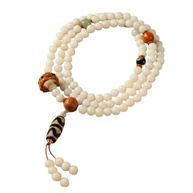 子婳 八方来财平安喜乐本命年招财转运珠佛珠藏式天珠文玩盘玩时尚优雅百搭#好运 白玉菩提 手串 男女同款情侣款