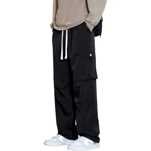 赛瀚 美式潮牌工装春秋纯色褶邹垂感高街风百搭舒适亲肤宽松长裤青少年潮流通勤外穿休闲裤 男女同款