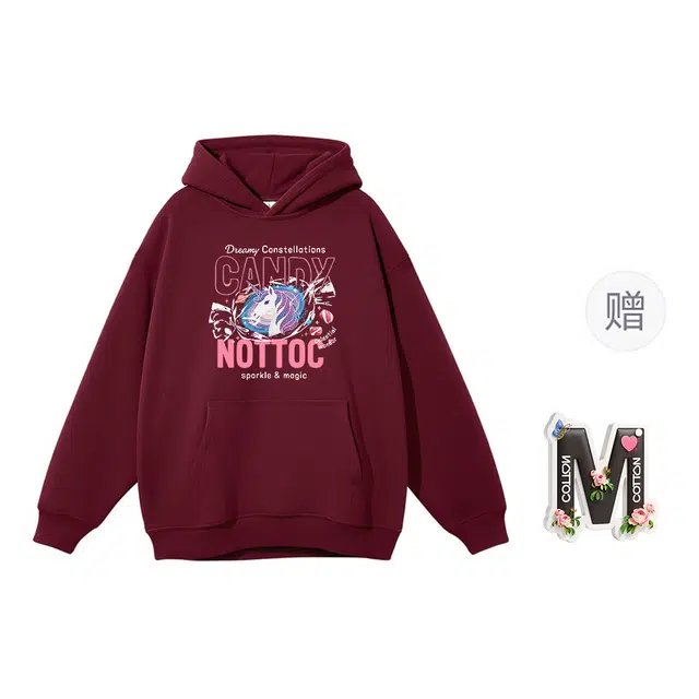 棉购 潮流美式连帽设计感独角兽印花大码宽松重磅卫衣 女款