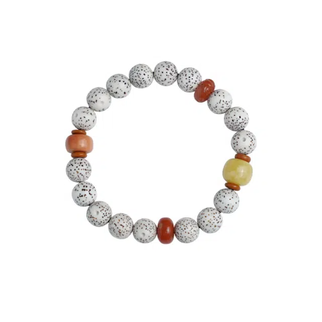 茂琼 吉祥如意万事顺遂好运连连新中式国潮文玩高瓷顺白原籽文玩佛珠复古高雅精致高级文玩念珠 星月菩提 手串 男女同款情侣款