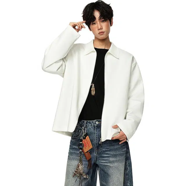 佐菲利 美式复古翻领开衫简约高级感情侣外套潮牌百搭休闲上衣夹克 男女同款