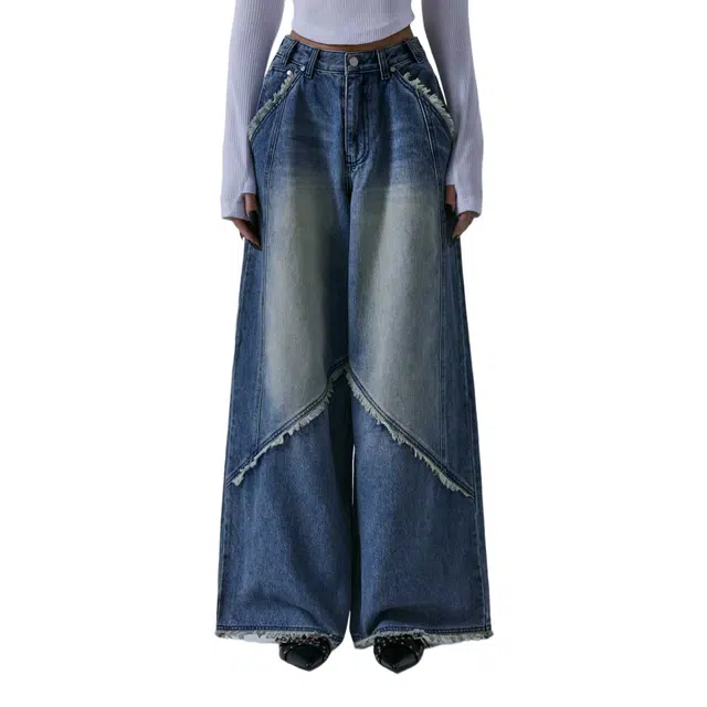 TREEMINGBIRD Incision Tassel Denim Pants