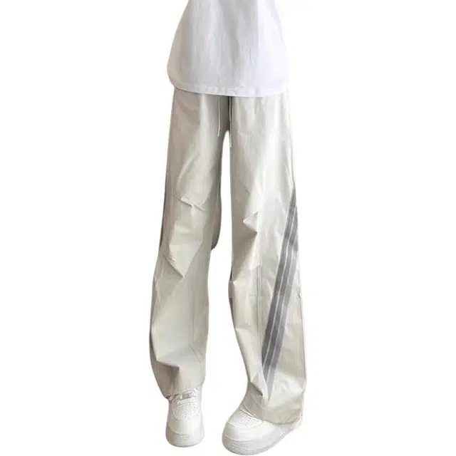 拓菲 凉感织带条纹拼接伞兵运动裤男款痞帅垂感速干裤美式休闲裤 男女同款