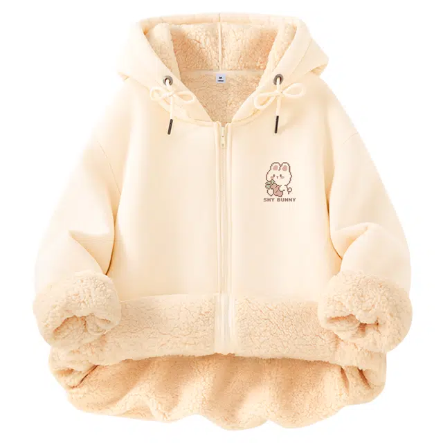 棉致 像素胡萝卜小兔涂鸦潮流百搭学院风仿羊羔绒外套秋冬季加绒开衫加厚棉上衣卫衣 男女同款