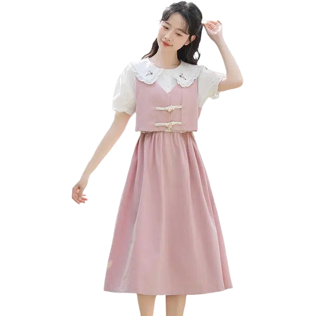 沐晓欣 清新气质优雅百搭短袖连衣裙 女款