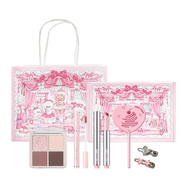 稚优泉 小熊花房彩妆礼盒 化妆品套装一整套口红唇釉腮红眼影卧蚕眉笔 丝绒哑光提亮肤色易上色气色清透滋润素颜自然