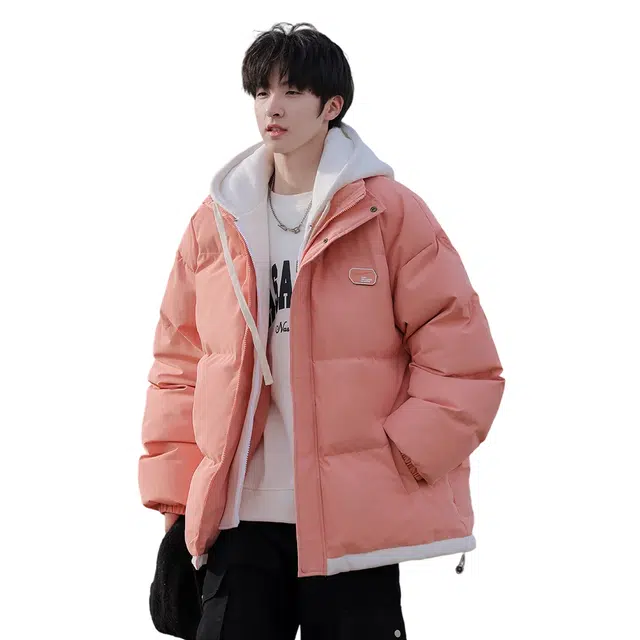 顶峰保罗 假两件拼接撞色休闲工装连帽面包服复古潮牌无性别主义直筒宽松百搭保暖大码厚实时尚长袖棉服 男女同款