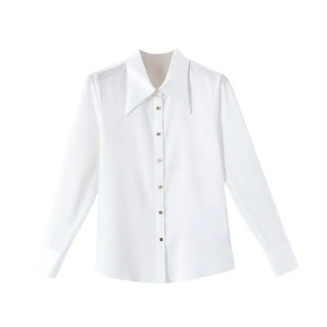 晚白 时尚翻领肌理印花职业通勤面料丝滑衬衣 女款