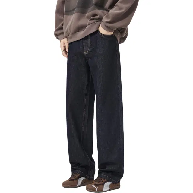 帝狼牛 日系简约学院风柔软透气复古做旧水洗宽松直筒 牛仔裤 男女同款